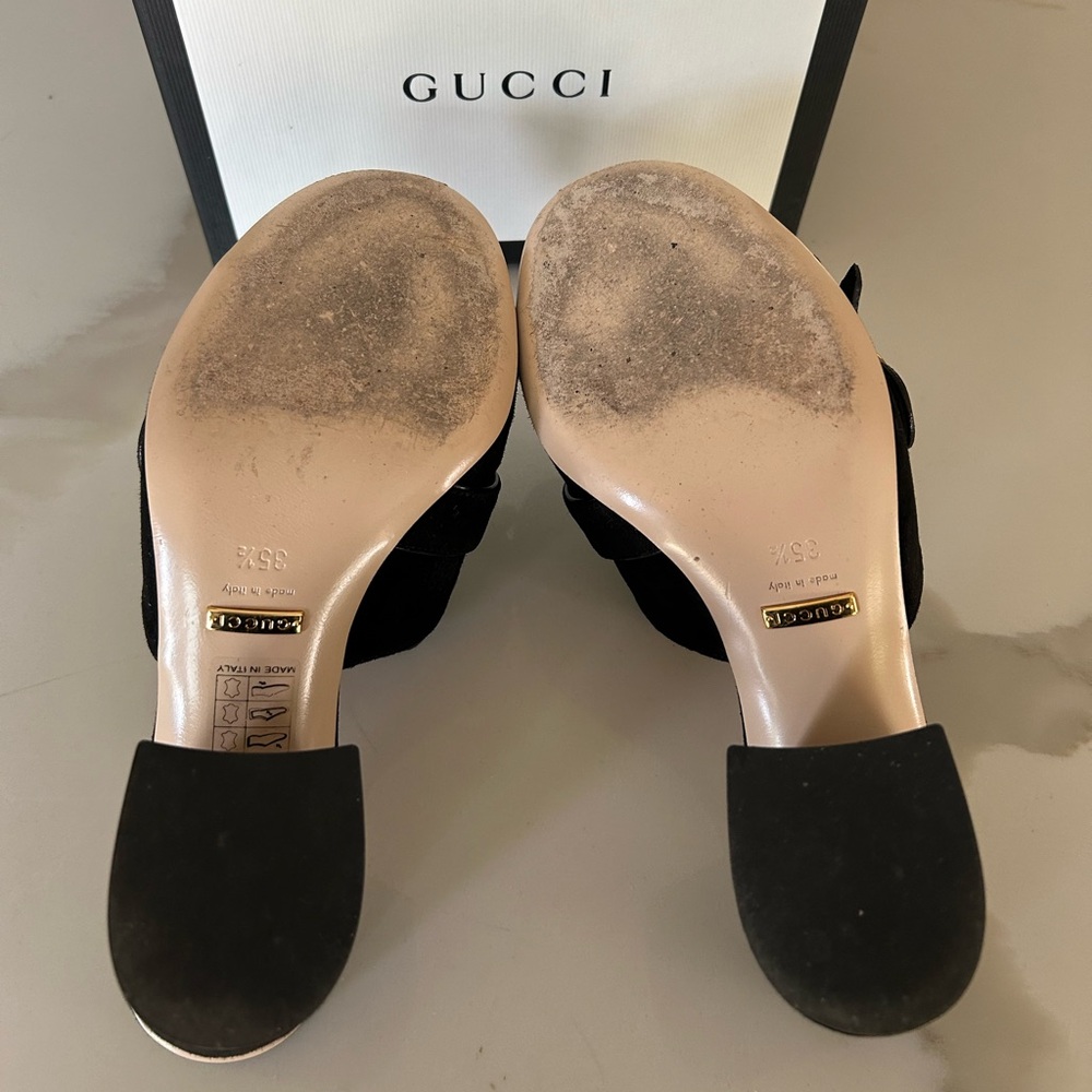 Gucci Scamosciato fringe heel sandal, GG Marmont logo, Black suede, Size 35.5 - Picture 6 of 9